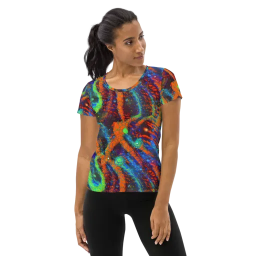 Flame Galaxy on a Women's Athletic T-Shirt