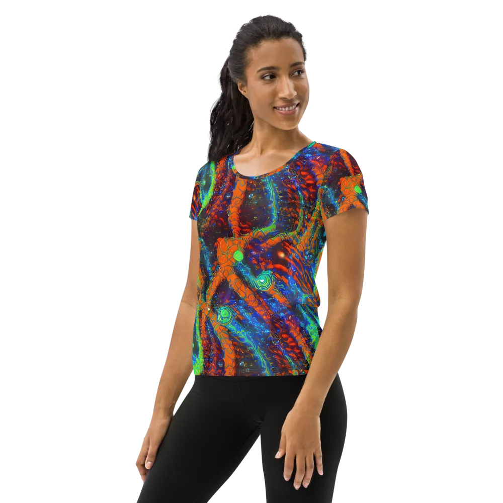 Flame Galaxy on Women's Athletic T-Shirt — Left