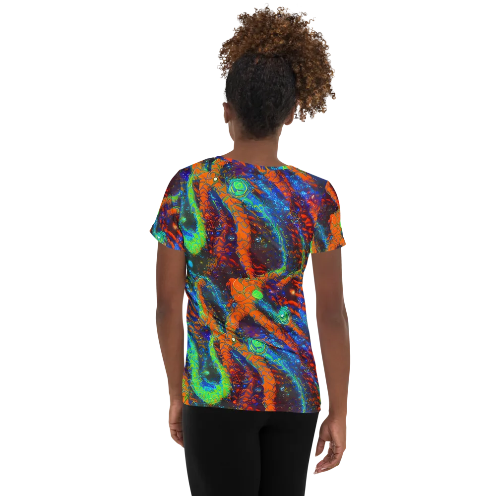 Flame Galaxy on Women's Athletic T-Shirt — Back
