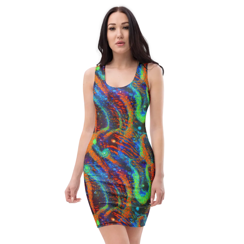 Flame Galaxy on Bodycon Dress — Front