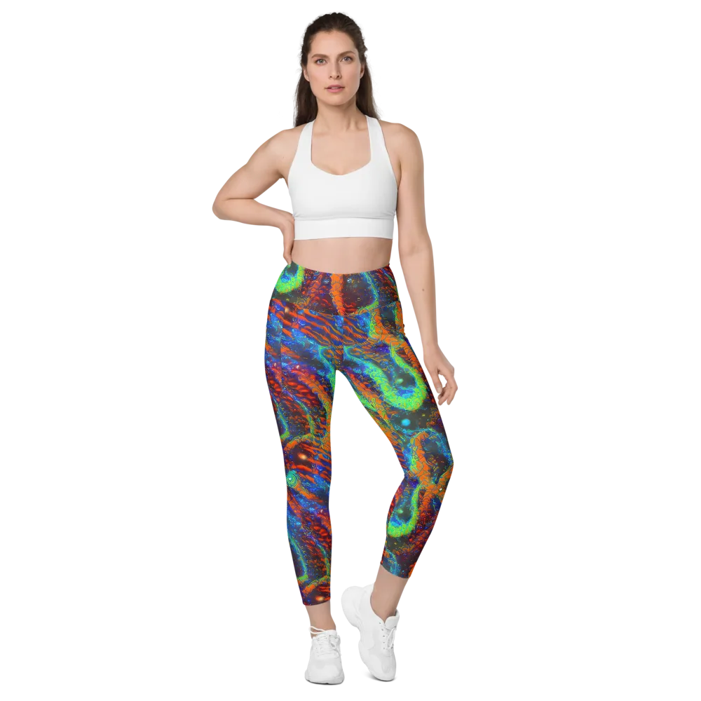 Flame Galaxy on Leggings with Pockets — Front