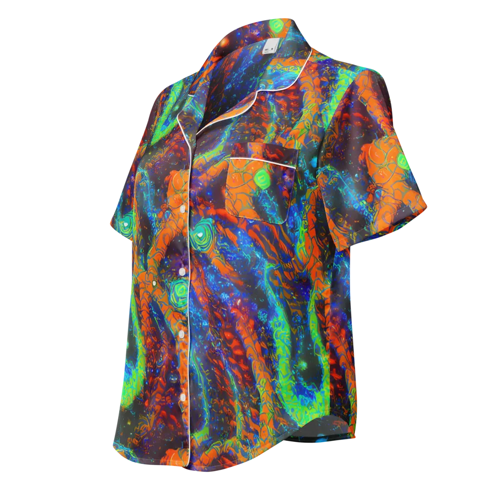 Flame Galaxy on Women's Short Sleeve Pajama Top — Left Front