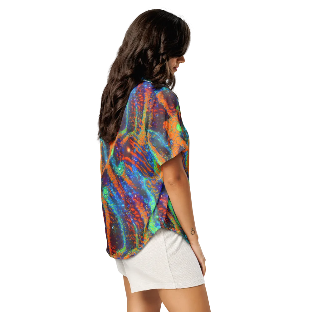Flame Galaxy on Women's Short Sleeve Pajama Top — Right Back