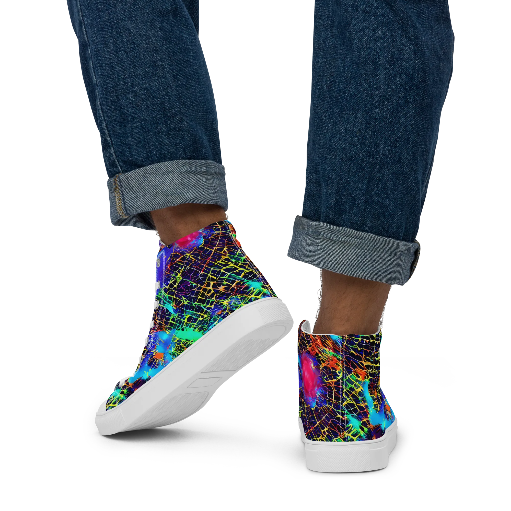 Hypercolor Collision on Men's High Top Canvas Shoes — Back