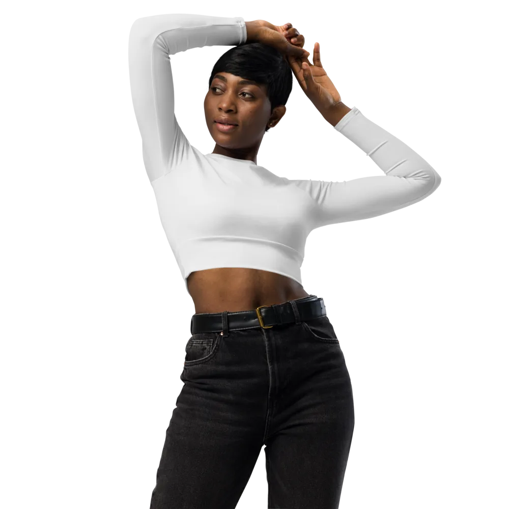 Corgi Snowglobe on Long Sleeve Crop Top — Garment