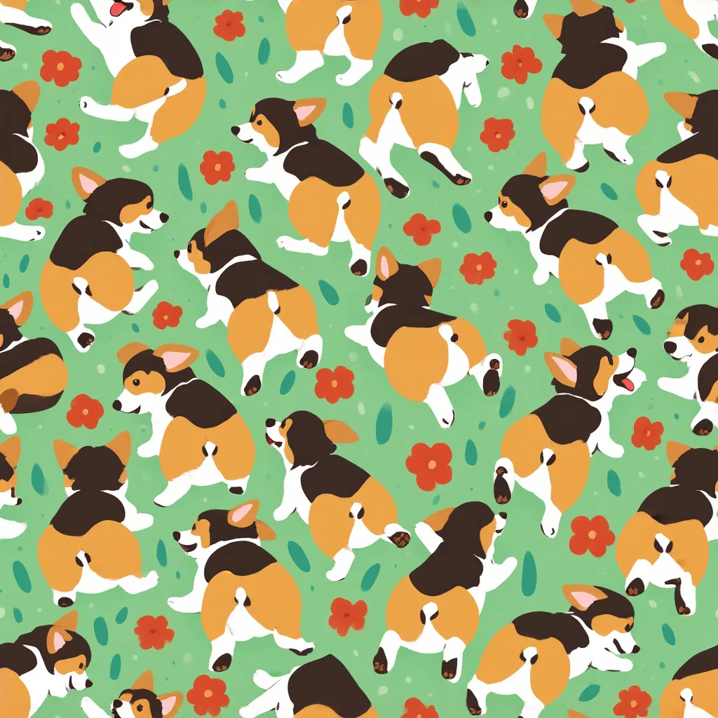 The Minty Corgi Meadow pattern